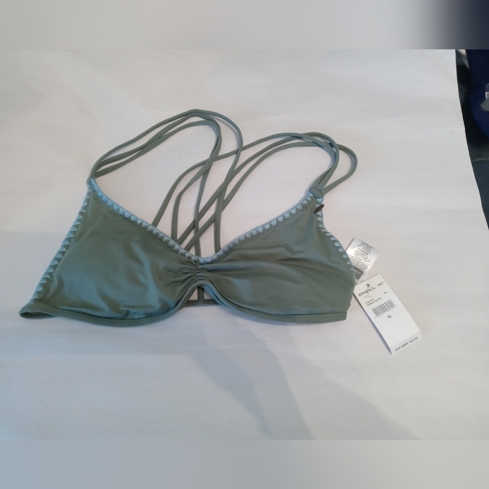 O'neill Carmen Sage Padded Swim Halter w Embroidered Accents criss cross straps